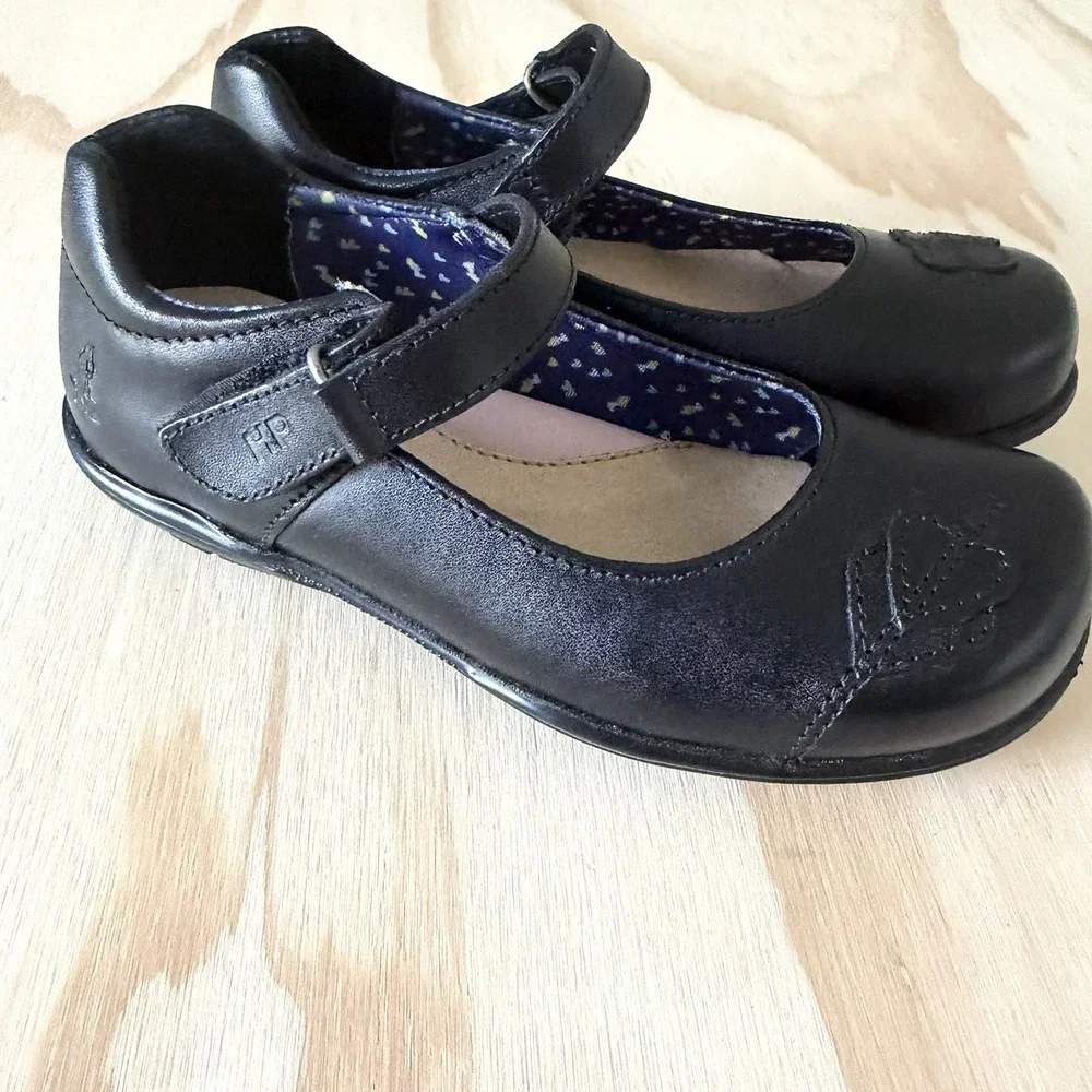 Hush Puppies Girls Size 1 Leather Touch Fasten Black Mary Jane School Shoes